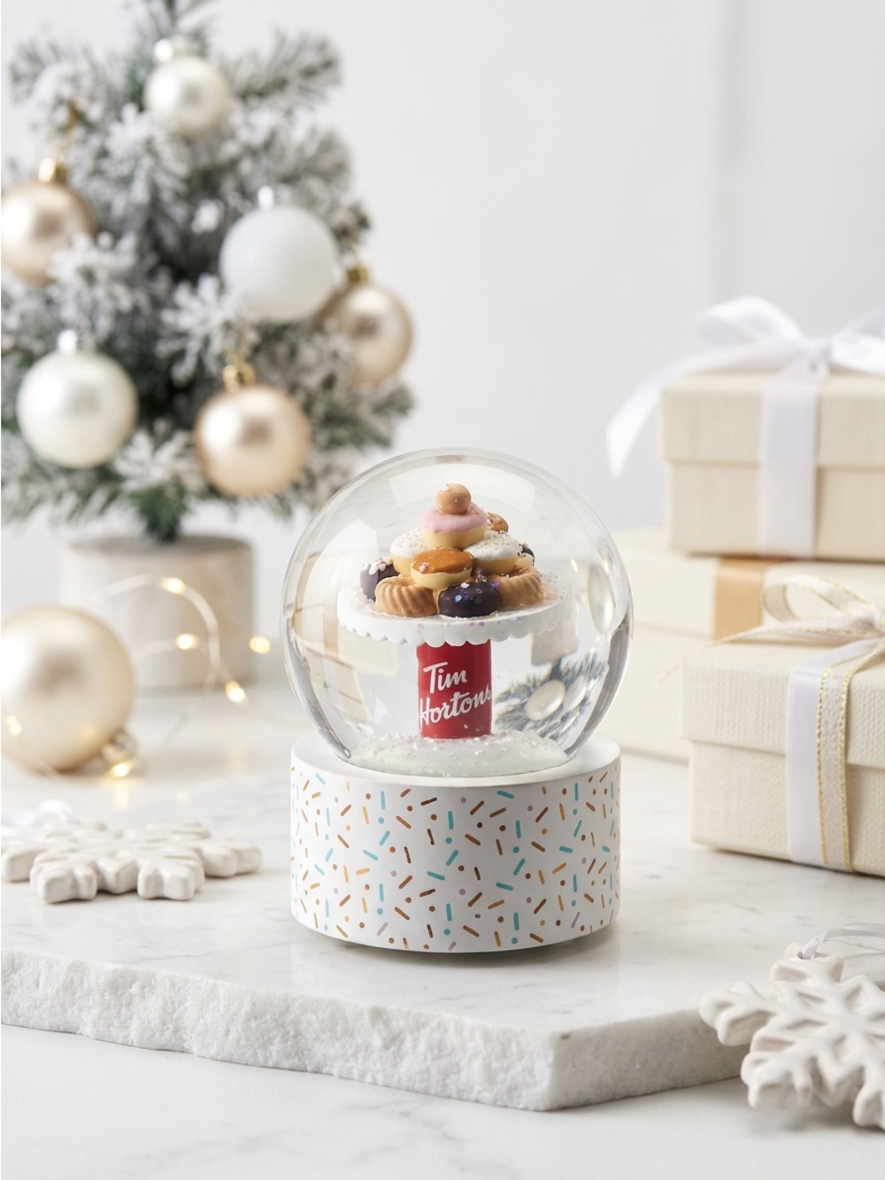 Tim Hortons Coffee & Donut Snow Globe with Sprinkles Base 2024